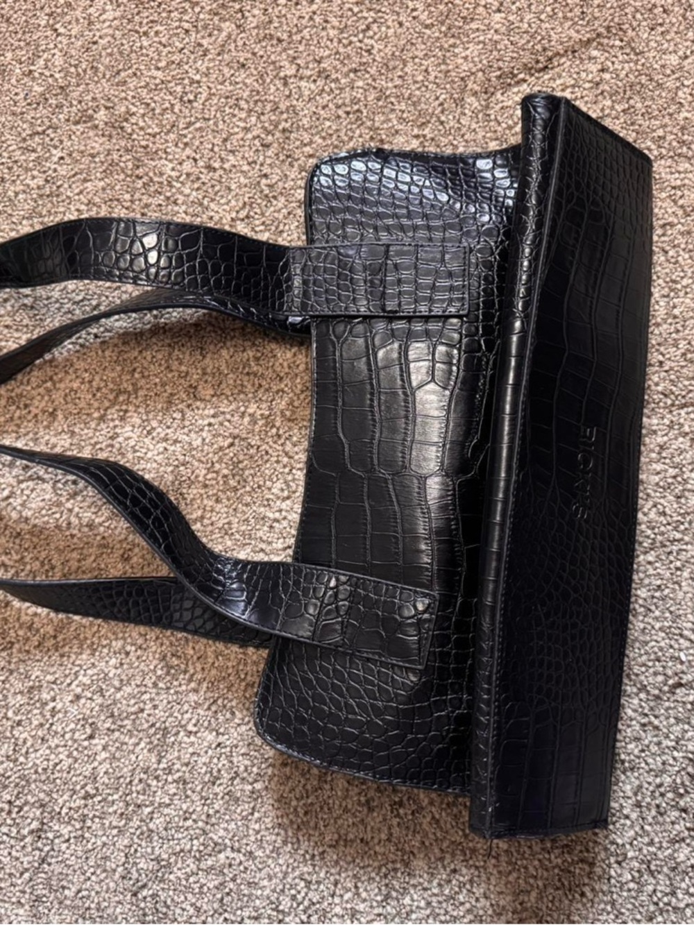 Y2K Black Croc Faux-Leather Shoulder Bag Purse - Picture 3 of 6